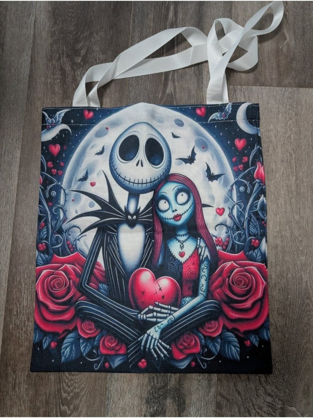 Nightmare Before Christmas Inspired Jack & Sally Canvas Tote Bag Gothic Romance